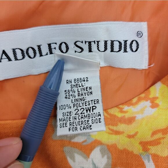 Adolfo Studio Vintage Linen Blend Maxi Dress Floral Print Orange Plus Size 22WP - Picture 7 of 10